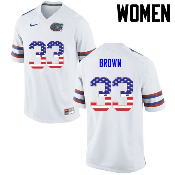 NCAA Florida Gators Mack Brown Women's #33 USA Flag Fashion Nike White Stitched Authentic College Football Jersey KFI1064IA